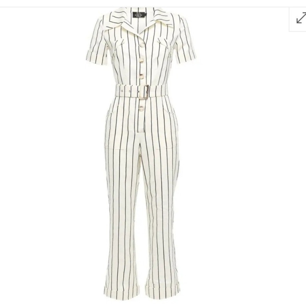 De La Vali Caminito Striped Cropped Jumpsuit SZ 10 Quiet Luxury Old Money
